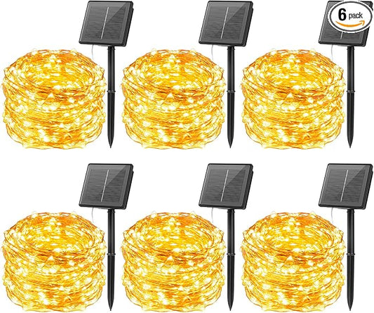 Brightown Outdoor Solar String Lights, 6 Pack 33Feet 100 Led Solar Powered Fairy Lights with 8 Modes Waterproof Decoration Copper Wire Lights for Patio Yard Trees Christmas Wedding Party (Warm White) Brightown