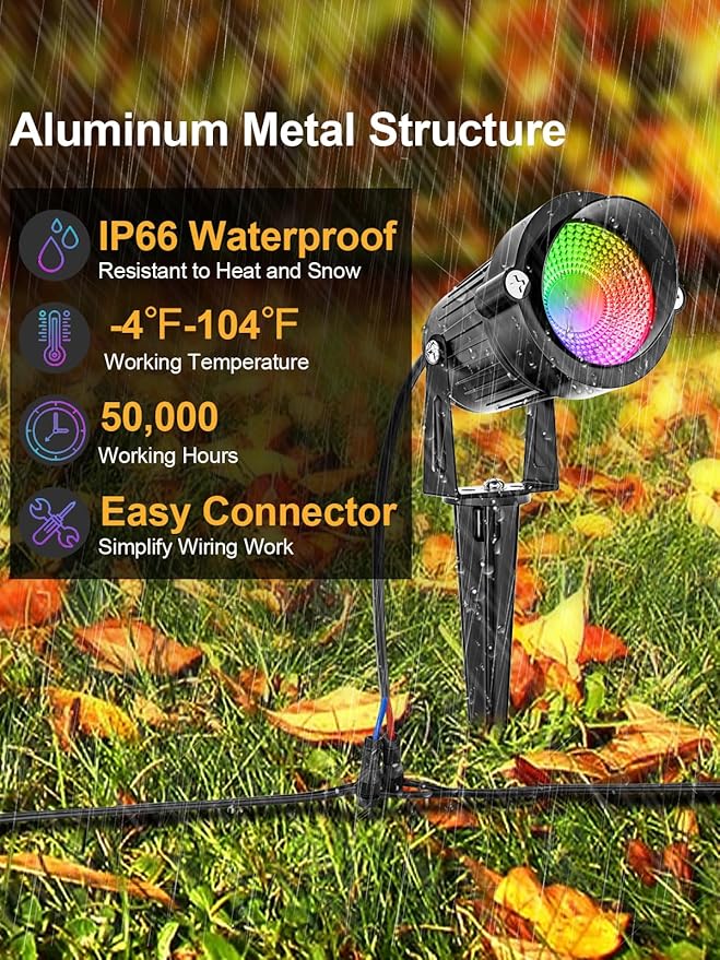 ZUCKEO 12W RGB Low Voltage Landscape Lighting Remote Control Color Changing Landscape Lights, Waterproof LED Outdoor Spotlight for Garden Pathway House Christmas Decor, 14 Pack with Connector ZUCKEO