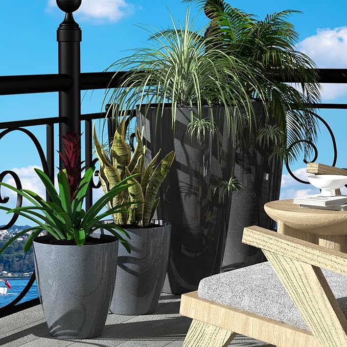 QCQHDU 10 inch Tall Planters for Indoor & Outdoor Plants, 2 Pack Sturdy Plant-Flower-Tree Pots for Front Porch Patio Deck Living Room Decor QCQHDU