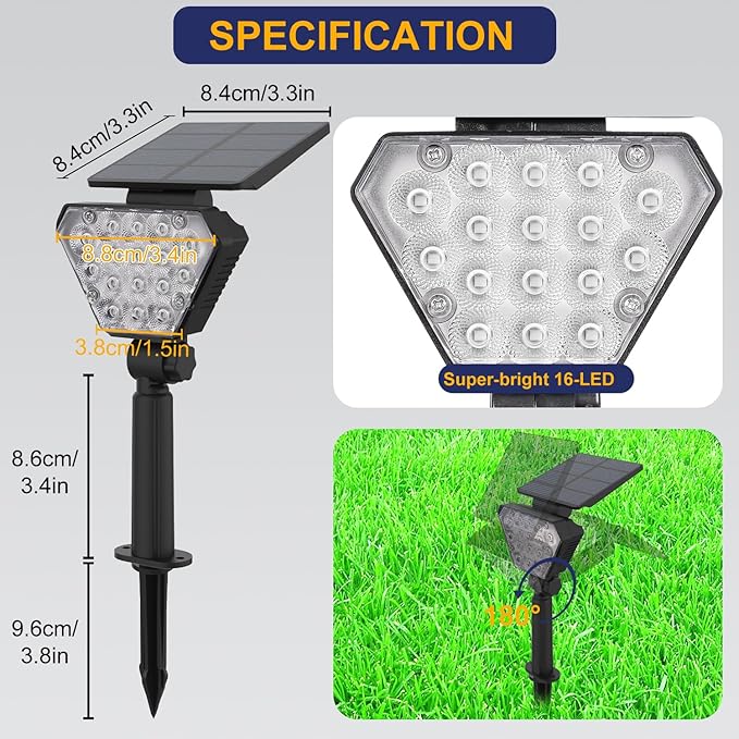 T-SUN Solar Lights Outdoor Waterproof IP65, 6Pack LED Solar Spot Lights Color Changing IP65 Waterproof Smart Auto On/Off for Outside Landscape Garden Yard Lawn Pathway Patio Driveway T-SUN