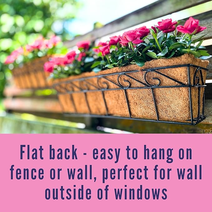 LaLaGreen Wall Mounted Planters - 30 Inch, 4 Pack Window Flower Boxes Basket Outdoor, Balcony Planter Over The Rail, Deck Railing Hanging with Coco Liners, Metal Horse Troughs Fence Patio Porch L%C3%A1L%C3%A1Green