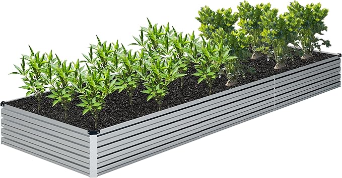 12x4x1FT Galvanized Raised Garden Bed Kit,Vegetable Boxes-Rectangle Metal Flower Box,Large Planter Raised Beds Outdoor Garden for Planting,Fruit,Herb-Silver DIIYIV