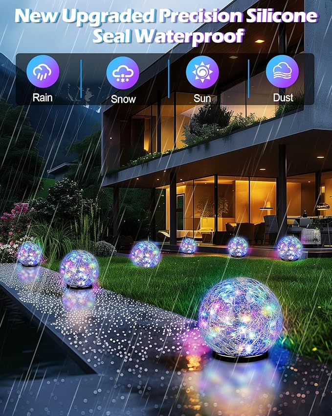 Coroor Garden Solar Ball Lights Outdoor Waterproof, 30 LED Cracked Glass Globe Solar Power Ground Lights for Path Yard Patio Lawn, Christmas Decoration Landscape Colorful (2 Pack 3.9'') Coroor