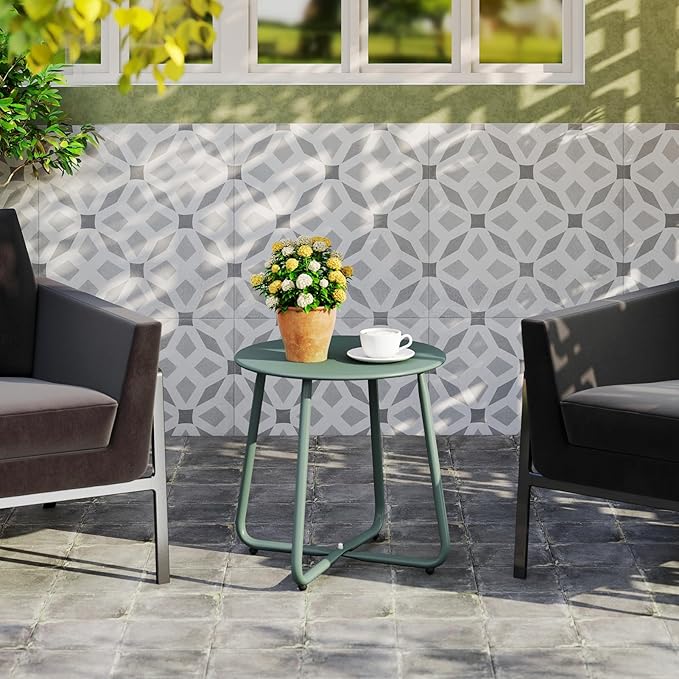 HollyHOME Round Metal Side Table, Rust-Resistant Patio Small Plant Stand, Outdoor 17.32'' Portable End Table for Balconies, Gardens, Living Rooms and Bedrooms, Atrovirens HollyHOME