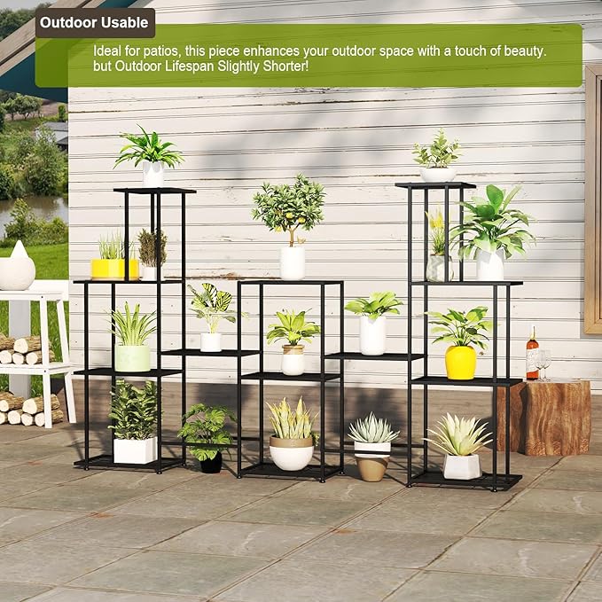 Twhep Tall Multi Tier Plant Stand, 13 Tiers Multifunctional Plant Stands for Indoor Plants, Decorative Black Steel Plant Shelf for outdoor Patio Garden Balcony and Yard Twhep