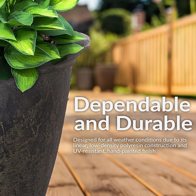 Sunnydaze 24-Inch Anjelica Large Plastic Pot for Plants - Outdoor Double-Walled Large Plastic Planter with Drillable Drainage Holes - Sable - 2pk SunnydazeDecor