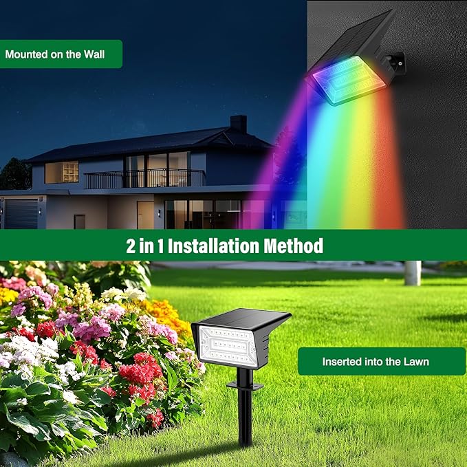 Solar Spot Lights Outdoor with 7 Lighting Modes RGB, 4 Pack Solar Color Changing Lights IP68 with 29 LED & Auto On/Off, Multicolor Outdoor Lights for Outside, Garden, Yard(Multicolor) Rootora