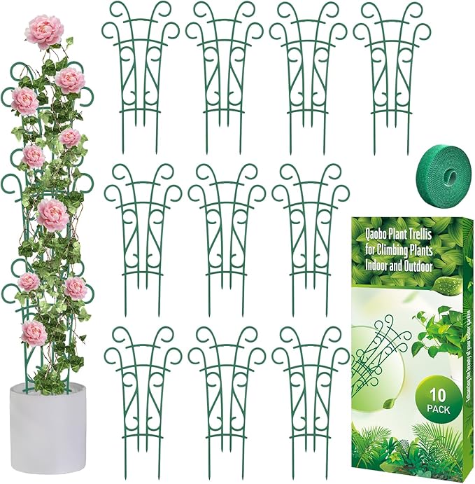 10 Pack Indoor Plant Trellis for Potted Plants, Stackable Garden Trellis for Climbing Plants Outdoor, Small Trellis for Houseplants Rose Hoya Pothos Plant Climber Support Qaobo
