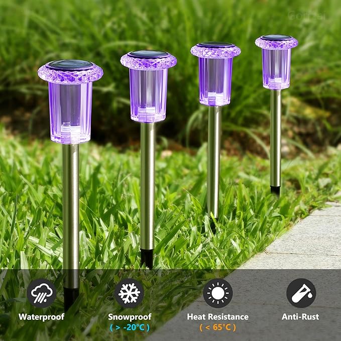 Halloween Solar Lights Outdoor 15 Pack Solar Pathway Lights Outdoor Halloween Decorations Waterproof Yard Lighting for Driveway Garden Walkway Path Landscape Lawn (Purple) Gorrzai