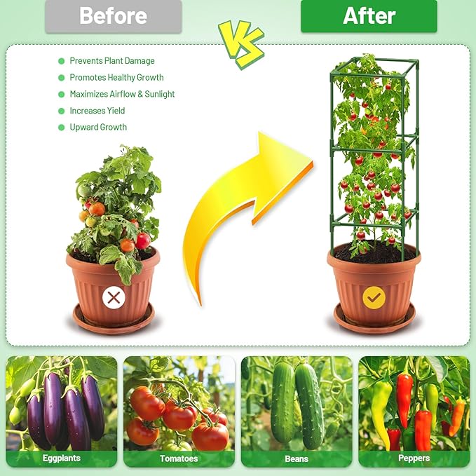 Legigo 4 Pack Square Tomato Cages for Garden- Up to 45 Inch Tomato Trellis Plant Cages Support, Tomato Stakes and Supports Cage for Climbing Vegetables Raised Garden Bed Cucumbers Peppers Flowers Legigo