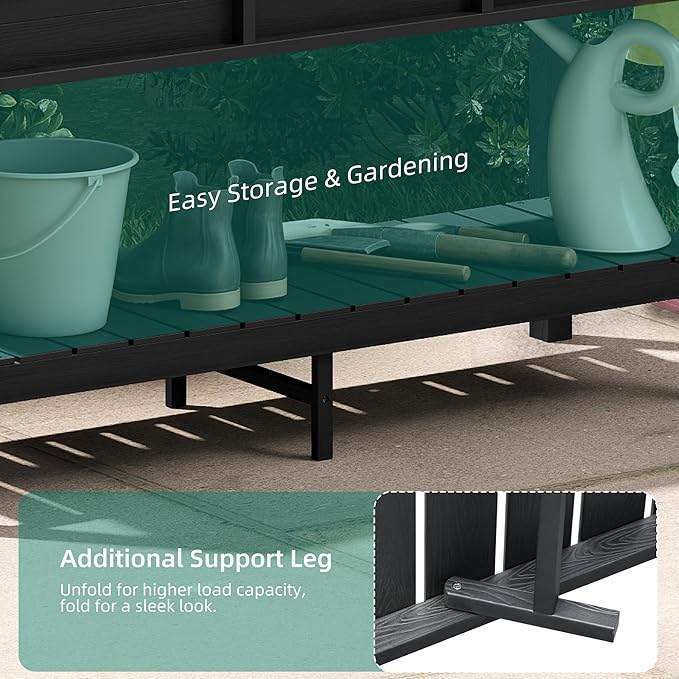 YITAHOME 48x18x30in Raised Garden Bed HDPE, Weather-Resistant Poly Lumber Planter Box with Legs & Storage Shelf, Elevated Garden Bed for Yard, Garden, Balcony - Black YITAHOME