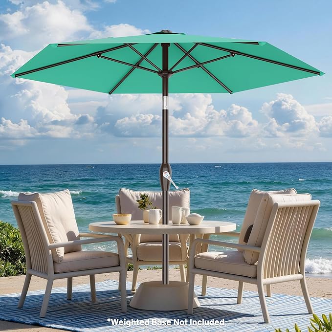 AreShark 7.5FT Patio Umbrella Table Market Umbrella with 6 Sturdy Ribs, Button Tilt/Crank Heavy-Duty Round Outdoor Umbrellas for Garden, Deck, Backyard,and Pool, Aruba Blue Rootora