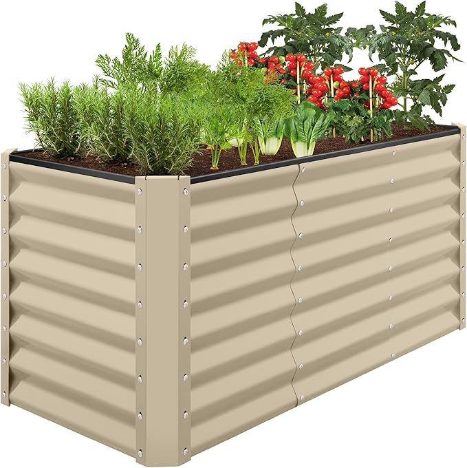 Best Choice Products 4x2x2ft Outdoor Metal Raised Garden Bed, Deep Root Box Planter for Vegetables, Flowers, Herbs, 119 Gallon Capacity, 100% Non Toxic Materials - Beige BestChoiceProducts