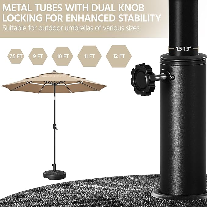 Yaheetech Umbrella Base 85.7lbs Round Water & Sand Filled Patio Outdoor Umbrella Stand with Steel Umbrella Holder Suit for Dia 1.5'' or 1.9'' Umbrella Pole, Black Yaheetech