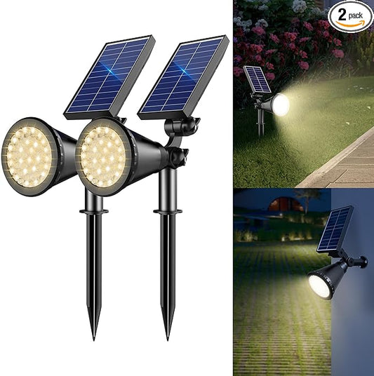 Solar Spot Lights Outdoor, 36 LEDs Solar Landscape Lighting with 2200mAh, Outdoor Lights Auto On/Off 2-in-1 Wall or Ground Solar Powered for Yard Garden- 2 Pack (Warm White) Rootora