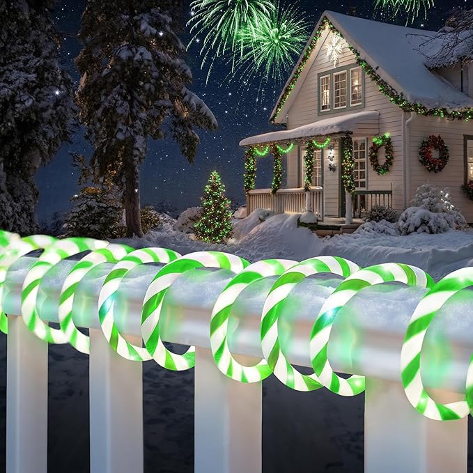 Jnaurb Christmas Candy Cane Lights, 33ft 240 LED Connectable Flexible White & Green Candy Cane Rope Lights for Outside, 8 Modes Waterproof LED Christmas Light for Garden Patio Tree Holiday Party Decor Jnaurb