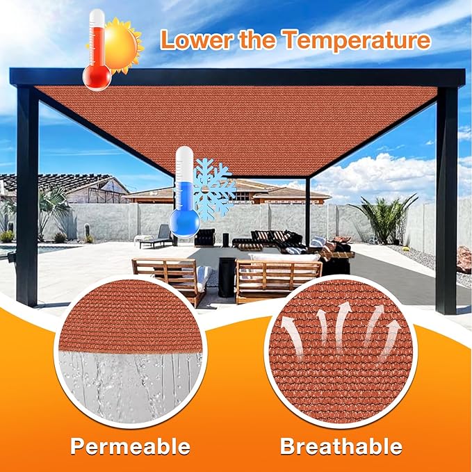 Artpuch 90% Sun Shade Cloth, 14 x 20 FT Pergola Shade Cover Canopy with Grommets, Sun Screen Fabric Tarp for Patio, Outdoor, Garden, Backyard, Rust Red Artpuch