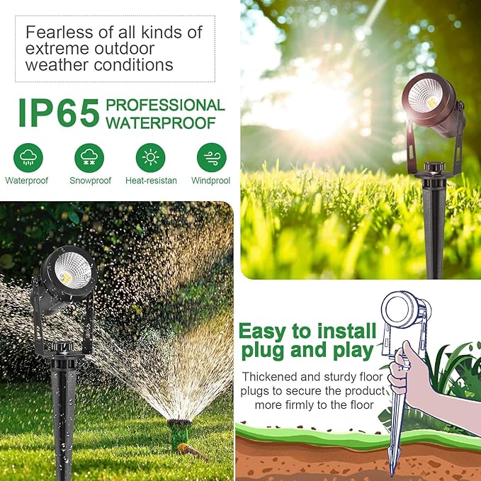 Outdoor Landscape Lighting, 4 Pack LED Outdoor Spot Lights with Transformers, 12V Warm White Low Voltage Landscape Lights IP65 Waterproof Plug in Spotlight for Yard House Pathway Tree Pools IRISECO