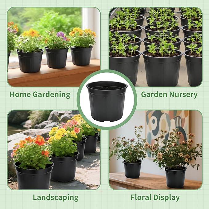 40 Pack 3 Gallon Nursery Plant Pots,10 Inch Plastic Garden Flower Seedling Planter Pot with Drainage Holes for Outdoor Indoor Plants,Gardening Gifts Rootora