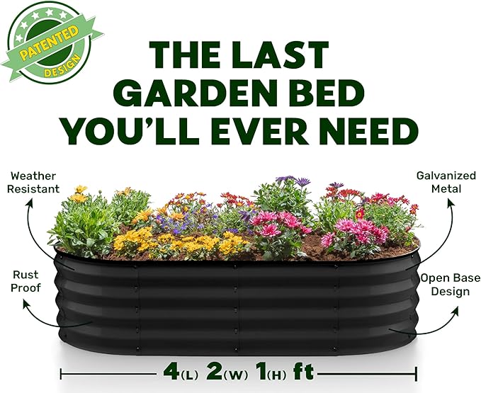 Plant & Plot Galvanized Raised Garden Beds Outdoor // 4×2×1 ft (2-Pack) Planter Raised Beds for Gardening, Vegetables, Flowers // Large Metal Garden Box // Patented Tool-Free Design (Black) PlantPlot