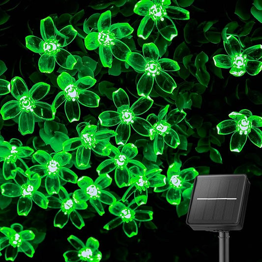 Brightown 60 LED Flower Solar Lights String Outdoor Waterproof Fairy Lights for Garden Yard Fence Patio Christmas Tree Wedding Party Decor, Green Brightown