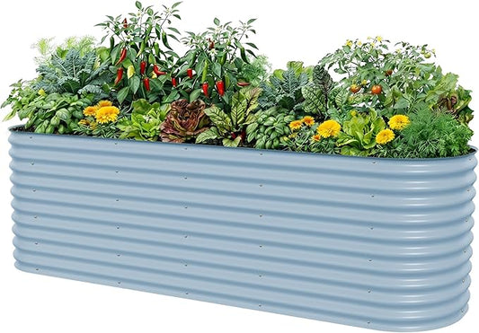 32" Extra Tall Raised Garden Bed Kits, 4 x 8 x 2.7ft Raised Planter Box Outdoor, 2.5 x 9.5 x 2.7ft Deep Root 10 in 1 Modular Metal Raised Beds for Gardening Vegetables Flowers Fruits - Sky Blue VegoGarden