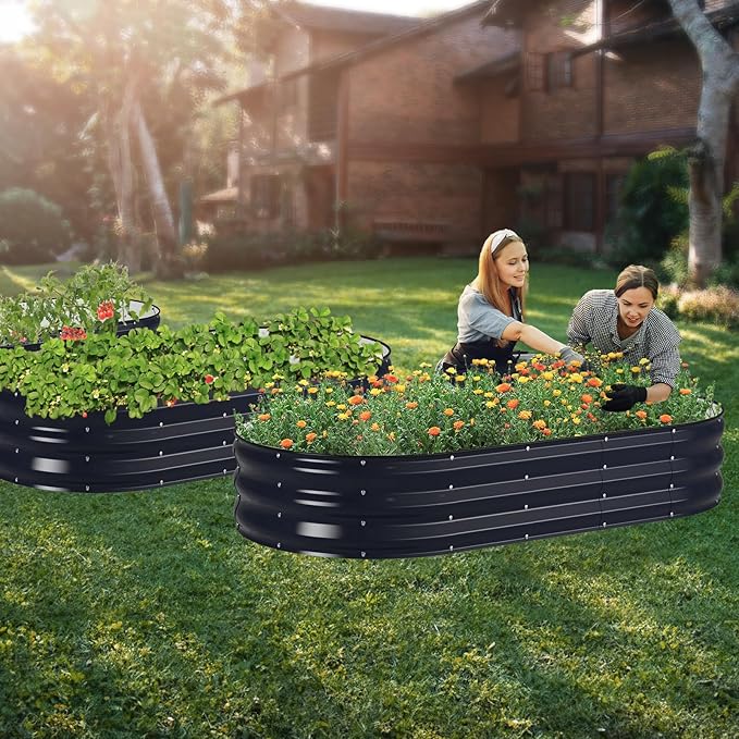 Raised Garden Bed Kit, 6x3x1 ft Galvanized Planter Box Outdoor with Safety Edging, Large Metal Raised Beds for Gardening Vegetables Flower Herb (Navy Blue) Winpull