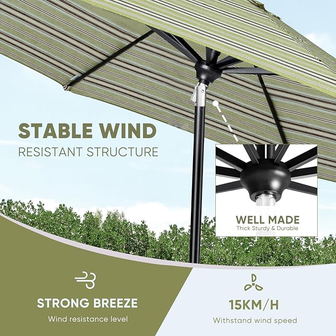 Tempera Patio Market Outdoor Table Umbrella with Auto Tilt and Crank, Large Sun Umbrella with Sturdy Pole & Fade Resistant Canopy, Easy to Set TemperaPatioLife