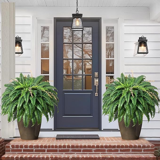 49” Artificial Ferns for Outdoors Planter, 128 Leaves per Fern, Set of 2, Large Lush Fake Boston Ferns Hanging Plants, UV Resistant Faux Greenery for Porch Patio Garden Home Decor Indoor Outdoor FAJUNZH
