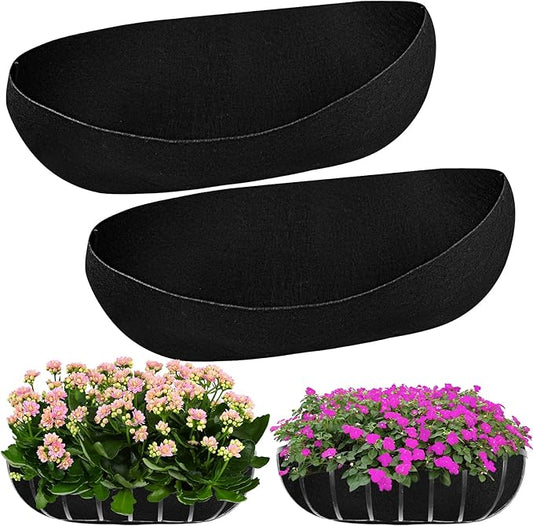 2PCS 36Inch Upgraded Planter Basket Liners Fabric Window Box Liners Felt Trough Planter Liner Black Flower Basket Liner Non-Woven Hanging Plant Liner for Planters Garden Fence - Avoid Bird Nesting Emsiok