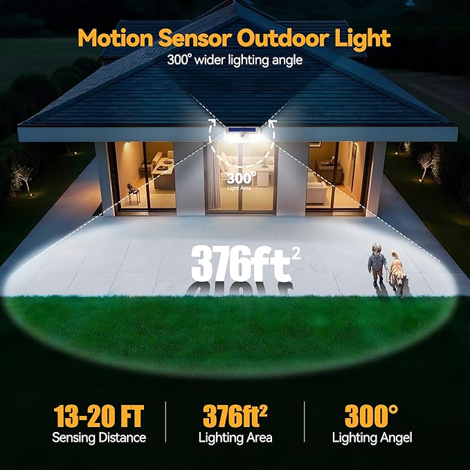 TECKNET 461 LED Solar Powered Outdoor Lights, 270° Angle & 3 Lighting Modes Motion Sensor Light Outdoor, Security Solar Lights Waterproof - 2 Pack, White, Cold Light Tecknet