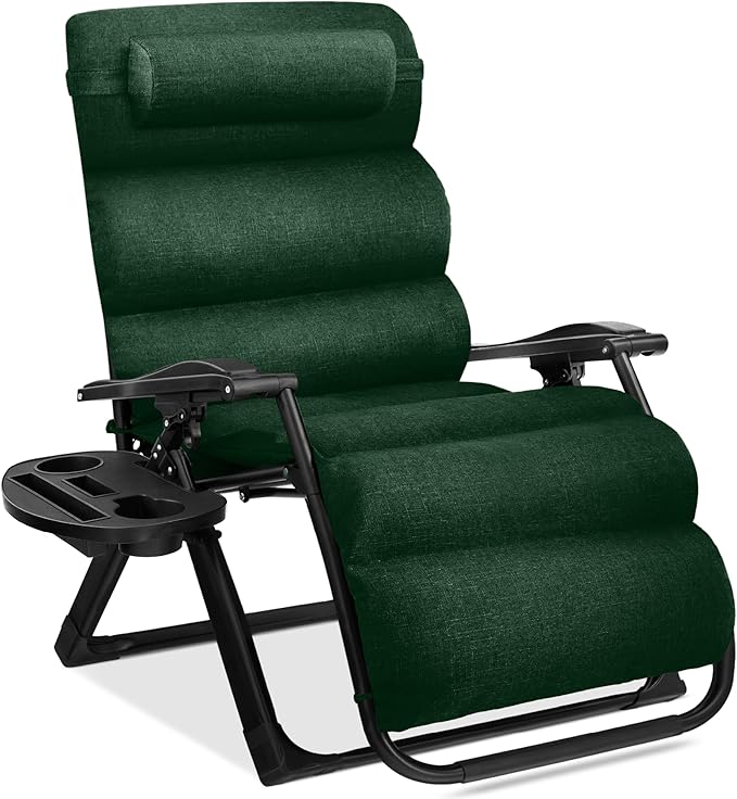 Best Choice Products Oversized Zero Gravity Chair, Folding Outdoor Patio Recliner, XL Anti Gravity Lounger w/Removable Cushion, Cup Holder, Side Tray, 350lb Capacity - Forest Green BestChoiceProducts