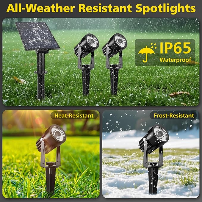 T-SUN Solar Spotlights 2W Outdoor LED Landscape Spot Light, 2-in-1 Waterproof Solar Powered Wall Lights Auto ON/Off with Dual Headlamp for Garden, Yard, Pathway(Warm White) T-SUN