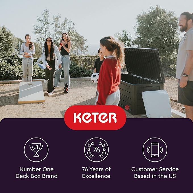 Keter Westwood 150 Gallon Deck Box Organizer, Doubles as 2-Person Bench Seat, Brown – Large Resin Outdoor Storage and Seating with Lockable Lid for Garden, Pool, and Patio Keter