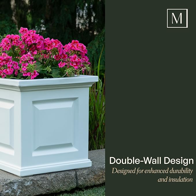 Mayne Nantucket 20-Inch Square Planter – Self-Watering, Weather-Resistant Planter for Flowers – Durable Outdoor Design for Patio, Porch, or Entryway Mayne