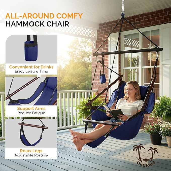 ONCLOUD Upgraded Unique Hammock Hanging Sky Chair, Air Deluxe Swing Seat with Rope (Navy Blue) ONCLOUD