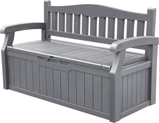 Devoko 80 Gallon Storage Bench Deck Box Lockable for Patio Furniture, Garden Decor and Outdoor Seating for Cushions, Garden Tools and Pool Supplies (Grey) DEVOKO