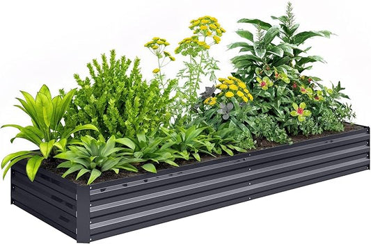 Outsunny Galvanized Raised Garden Bed, 8' x 3' x 1' Metal Planter Box, for Growing Vegetables, Flowers, Herbs, Succulents, Gray Outsunny