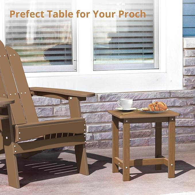 LUE BONA Outdoor Side Table Set of 2, HDPS Small Outdoor Table, Adirondack Side Table, Outside End Table for Patio, Porch, Deck, Pool, Weather Resistant/Easy Maintenance/Indoor or Outside Use, Brown LUEBONA