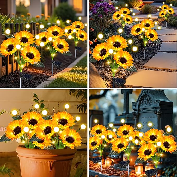 6 Pack Sunflower with Firefly Lights,Solar Lights Outdoor Garden Decor,Solar Flowers Lights Waterproof,Sunflowers Birthday Gifts for Mom Women,Decorative Stakes Fairy Lights for Yard Patio Lawn EDOF
