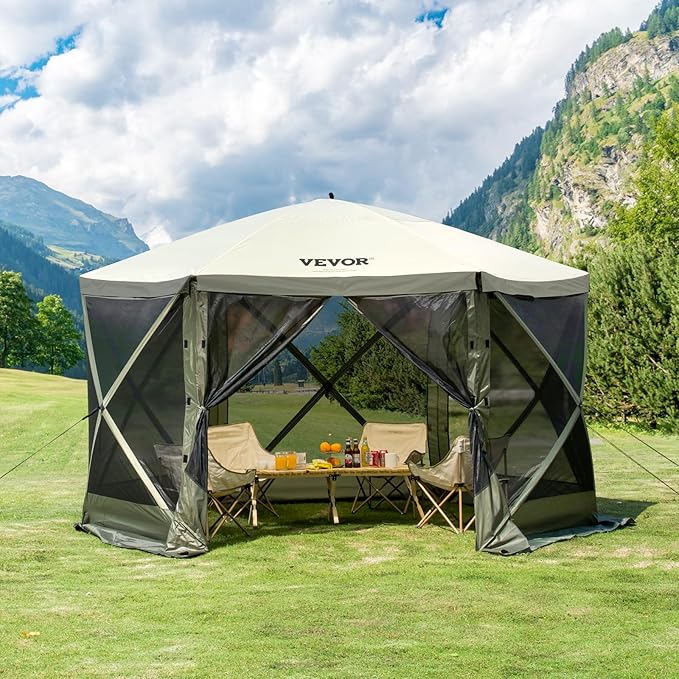 VEVOR 12x12ft Pop Up Gazebo Tent with Mosquito Netting, 6 Removable Wind Panels & 2 Mesh Windows, Outdoor Canopy Shelter for Patio, Army Green VEVOR