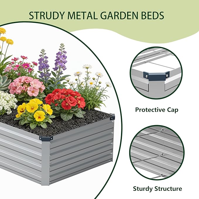 6x1.5x1 ft(2 Pack) Galvanized Raised Garden Bed,Outdoor Planter Box Metal Patio Kit Planting Bed for Vegetables Flowers and Succulents,Silver Zunatu