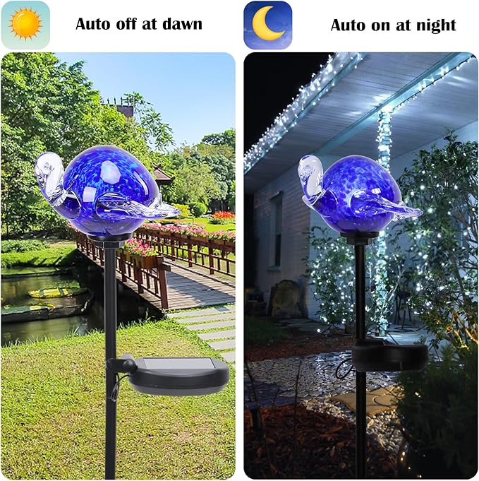 Afirst Decorative Solar Lights Outdoor Solar Turtle Stake Lights Hand Blown Glass Decorative Garden Pathway Light Outdoor Waterproof Glass Stakes Blue Afirst