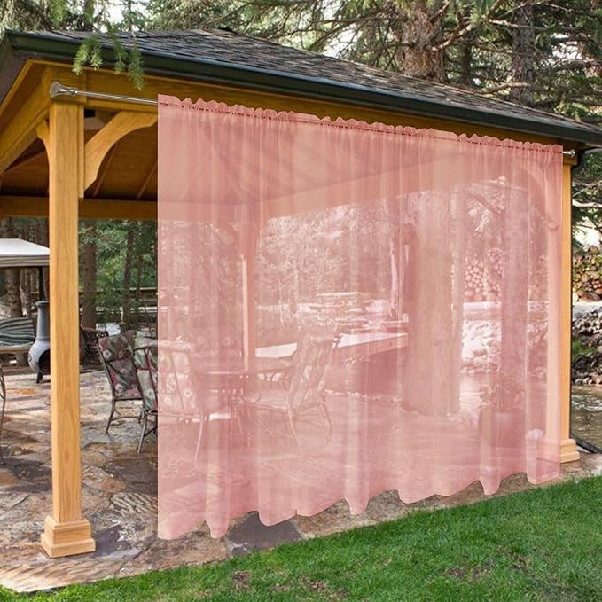 SpaceDresser Waterproof Outdoor Sheer Curtains for Patio - 2 Panels Rod Pocket Indoor Voile Sheer Curtain for Living Room,100W x 96L inch, Blush SpaceDresser