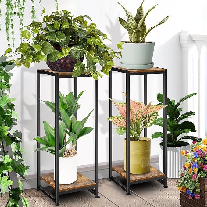 2-Pcak Plant Stand Indoor, 31.5'' Tall Wood Plant Stands Heavy Duty Pedestal Stand for Indoor Outdoor, Modern Corner Flower Stand for Patio, Living Room, Balcony Lilybud--lily