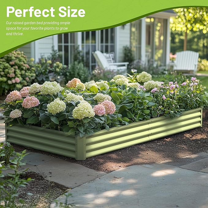 2PCS 8x4x1FT Galvanized Raised Garden Bed, Galvanized Planter Raised Garden Boxes Outdoor, Large Metal Raised Garden Beds for Vegetables-Green AyenGuard