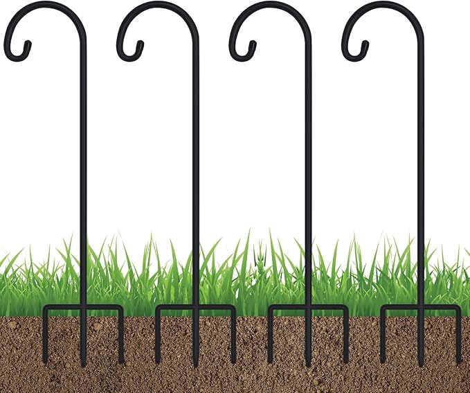 FEED GARDEN Adjustable 32 Inch Shepherd Hooks Thick Rust Resistant Steel Shepard Hooks for Outdoor Hanging Lanterns, Bird Feeders, Solar Lights, Weddings Decor 4 Pack FEEDGARDEN