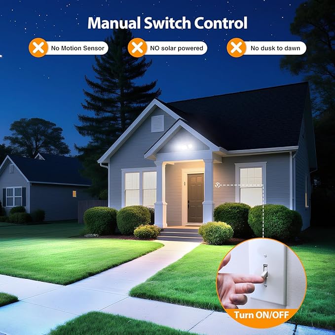 Onforu 2 Pack 75W Flood Lights Outdoor, 7000LM LED Flood Lighting Outdoor Switch Controlled, IP65 Waterproof Exterior Floodlight Fixture with 3 Adjustable Heads, 6500K Security Light for Garage Yard Onforu