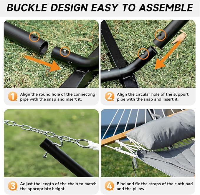 2 Person Outdoor Hammock with Stand, Cotton Rope Hammock with Polyester Pad, Adjustable Steel Frame, Portable with Carrying Bag – for Patio, Backyard, Garden, Beach,Dark-Gray Rootora