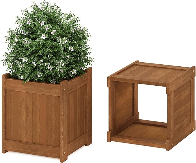 Furinno FG16011 Tioman Hardwood Flower Box, Brown Furinno-FitsYourSpaceFitsYourBudget